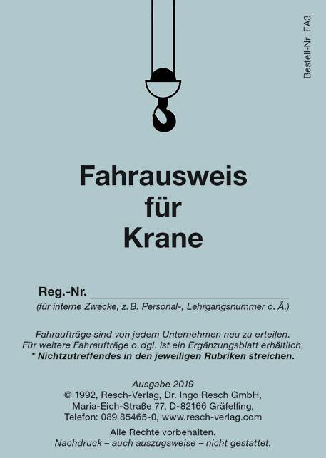 Fahrausweis f&uuml;r Krane
